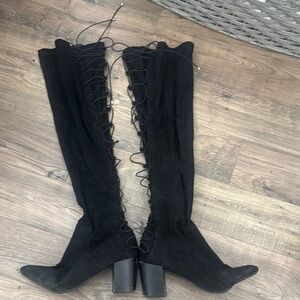 Black Over-the-Knee Lace-Up Boots
